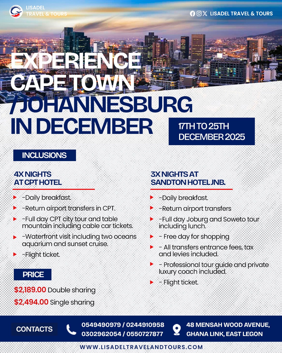 Experience Cape Town & Johannesburg in December